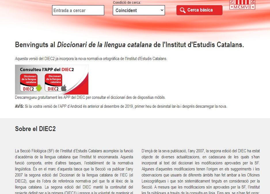 Nova actualització en línia del Diccionari de la llengua catalana de l’Institut d’Estudis Catalans